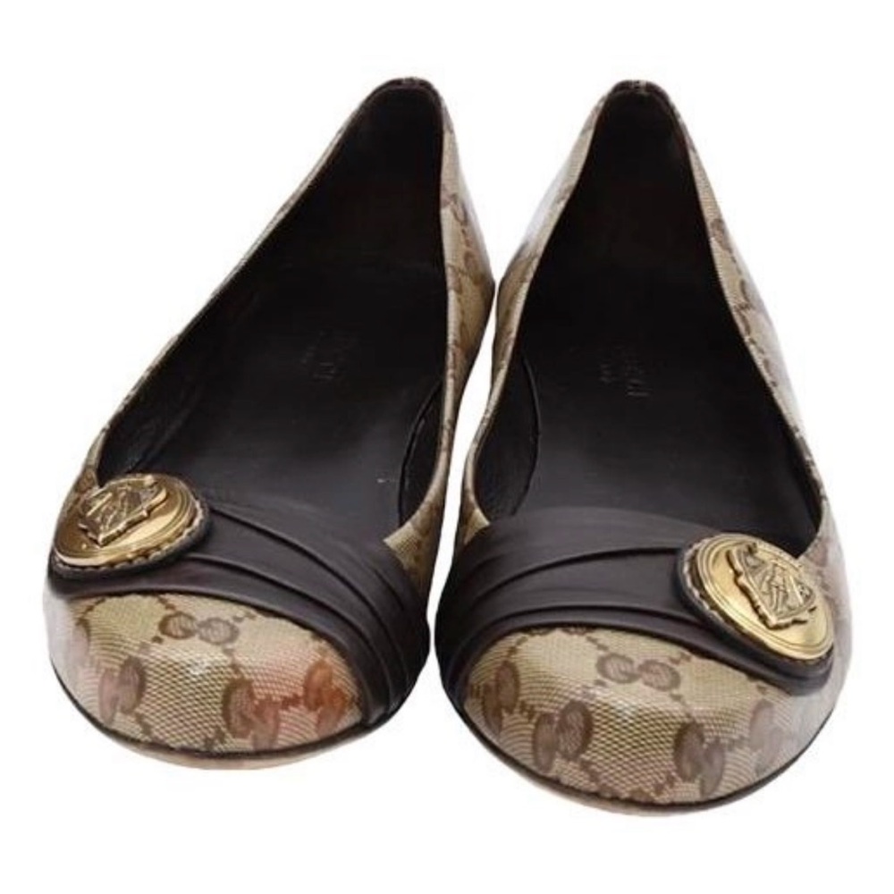 Gucci Patterned Flats with Gold Medallions